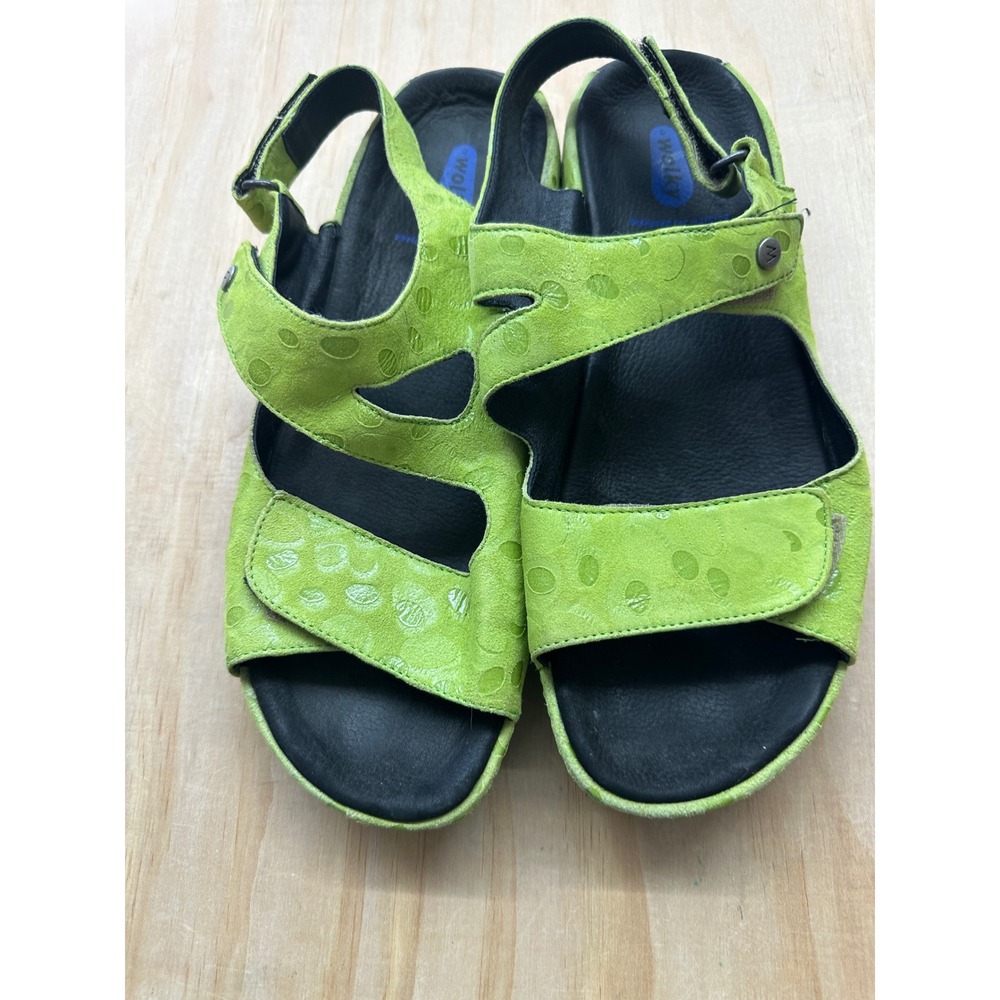 Wolky Jewel Lime Green Embossed Leather Comfort Walking Sandals Women 40 9 9.5